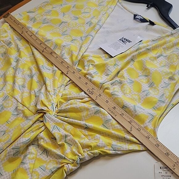 $70 NEW LEMON PRINT 2X STRETCH YELLOW MIDI DRESS LIFE GIVES YOU LEMONS NWT - Picture 2 of 9